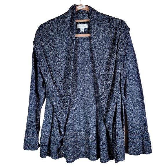 Charter Club Blue Multi Knit Open Cardigan Wide Collar Sweater Women Size M - Picture 1 of 10